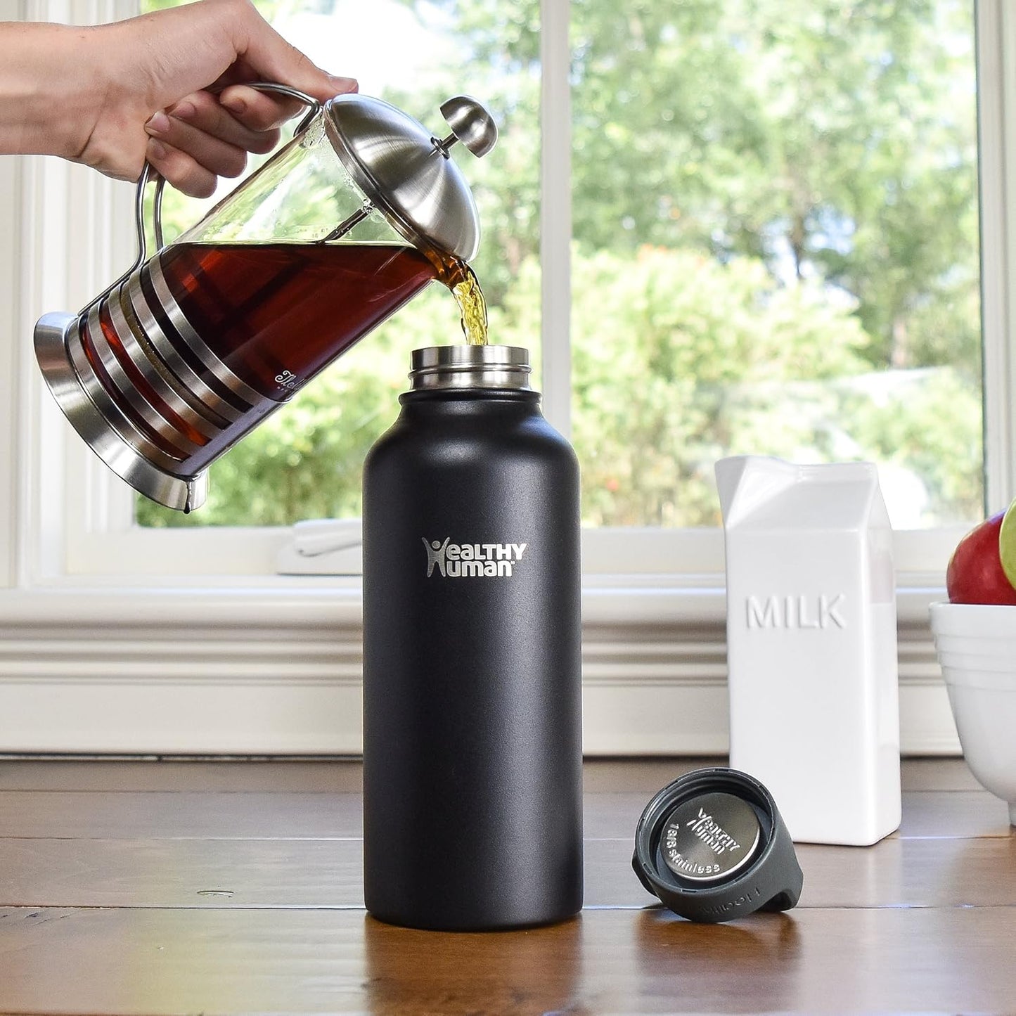 Stainless Steel Water Bottle | Double Walled Vacuum Insulated Water Thermos for Adults | Eco-Friendly Travel Bottles with Leak Proof Lid (Pure Black, 32 Oz/ 946 ML)