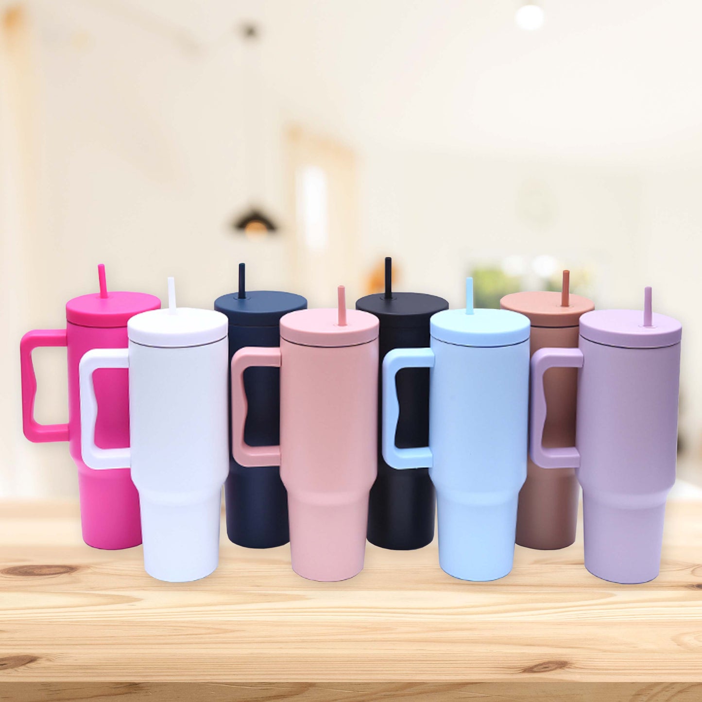 40 oz. Stainless Steel Modern Tumbler with Handle & Straw - Pink