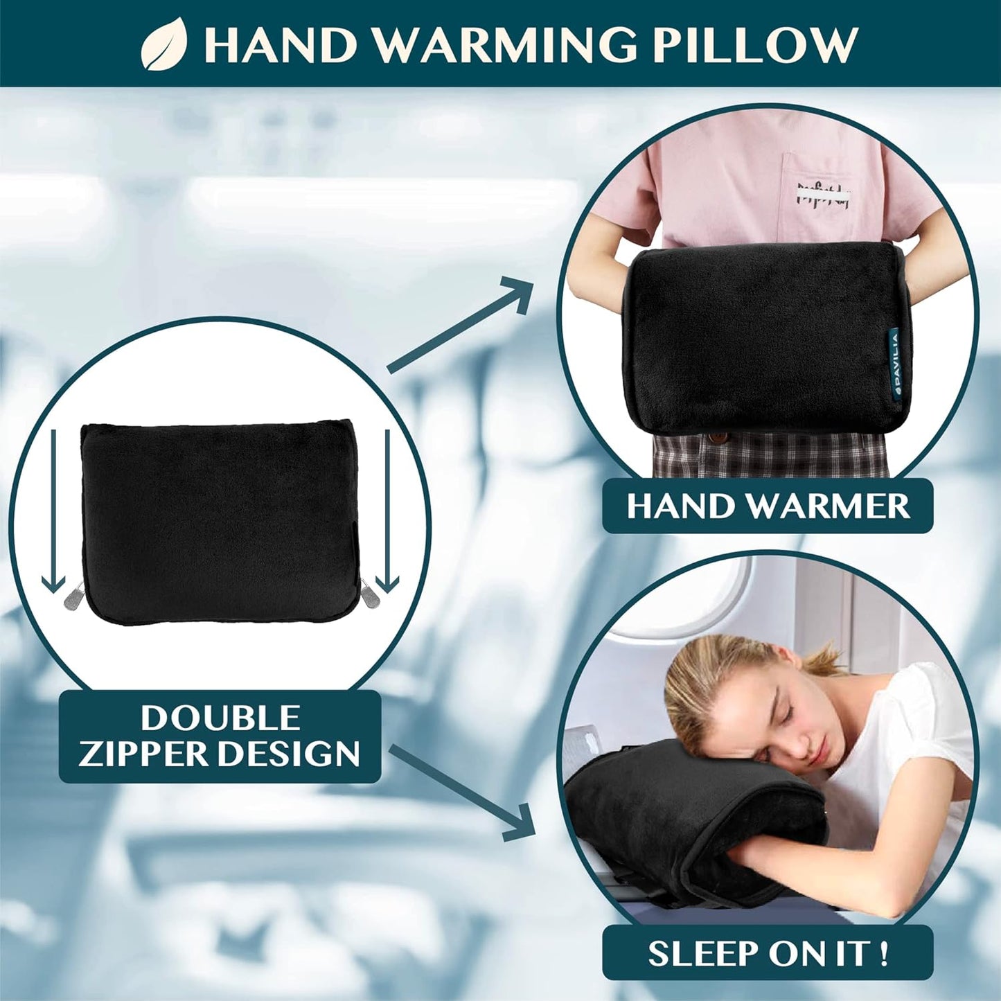Travel Blanket Pillow, Soft Blanket 2-In-1 Combo Set, Compact Packable 60x43 Black