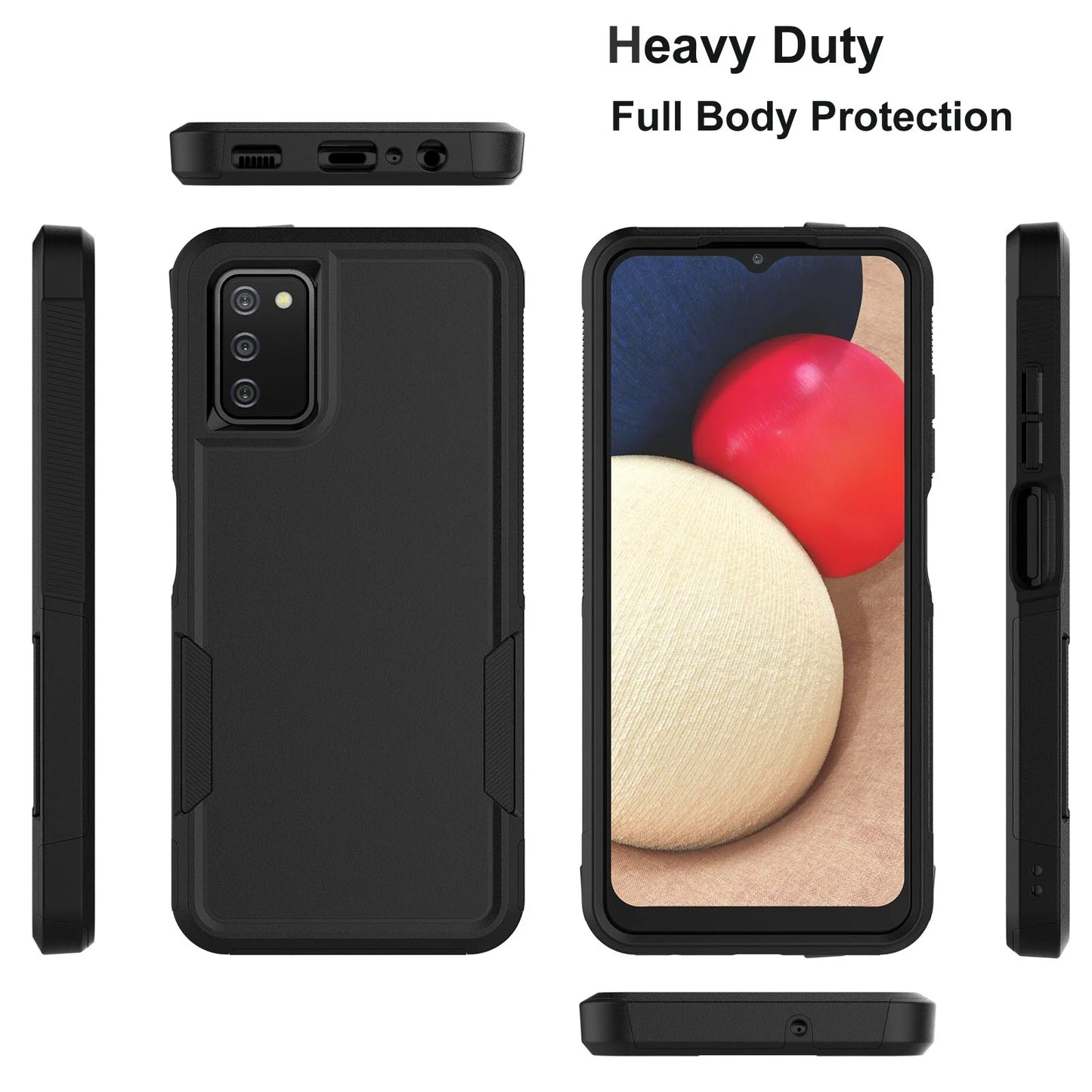 For Samsung Galaxy A03S A13 A14 A23 A32 A34 A53 A54 5G Case, 2 in 1 PC Phone Case ,Rubber & Rugged Shockproof Full Body Protection Case Cover-Black