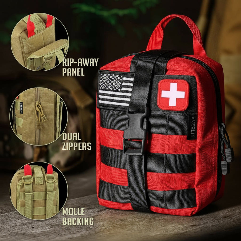 EVERLIT 250 Pieces Survival First Aid Kit IFAK EMT Molle Pouch Survival Kit Outdoor Gear Emergency Kits Trauma Bag for Camping Boat Hunting Hiking Home Car Earthquake and Adventures
