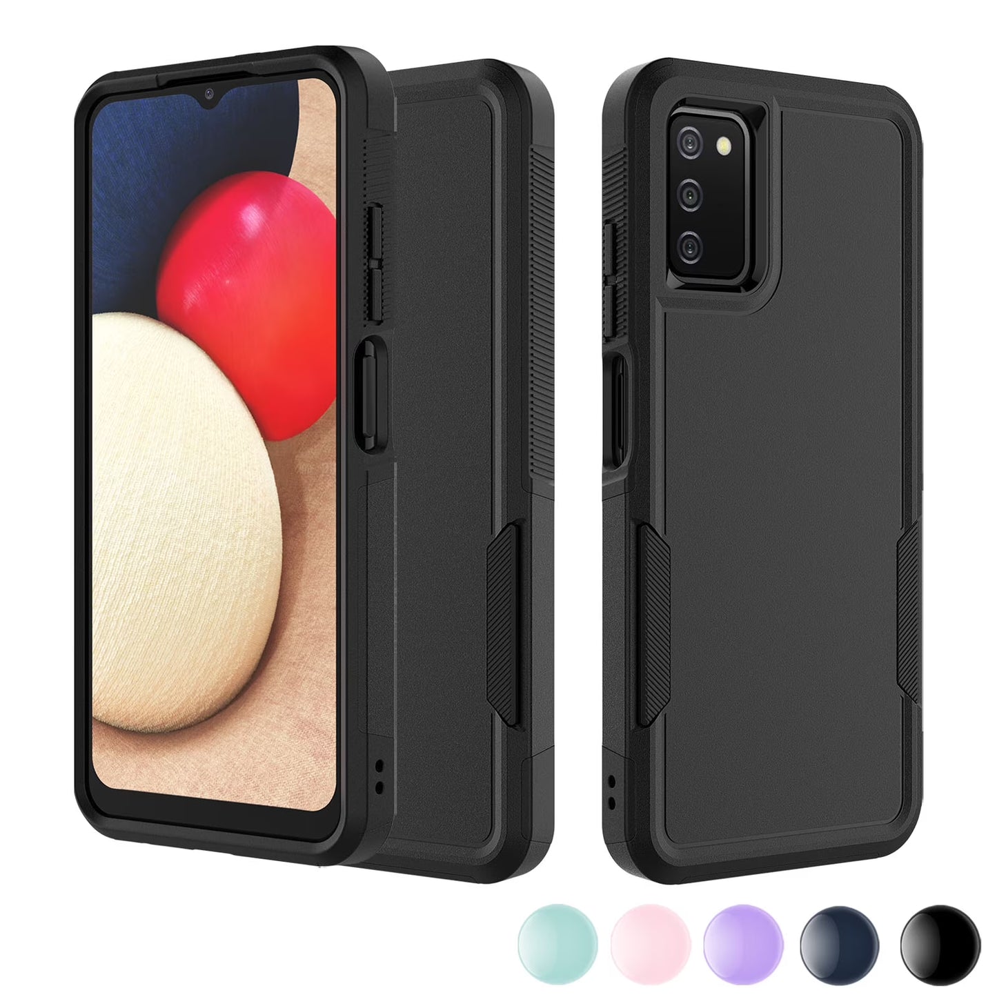 For Samsung Galaxy A03S A13 A14 A23 A32 A34 A53 A54 5G Case, 2 in 1 PC Phone Case ,Rubber & Rugged Shockproof Full Body Protection Case Cover-Black