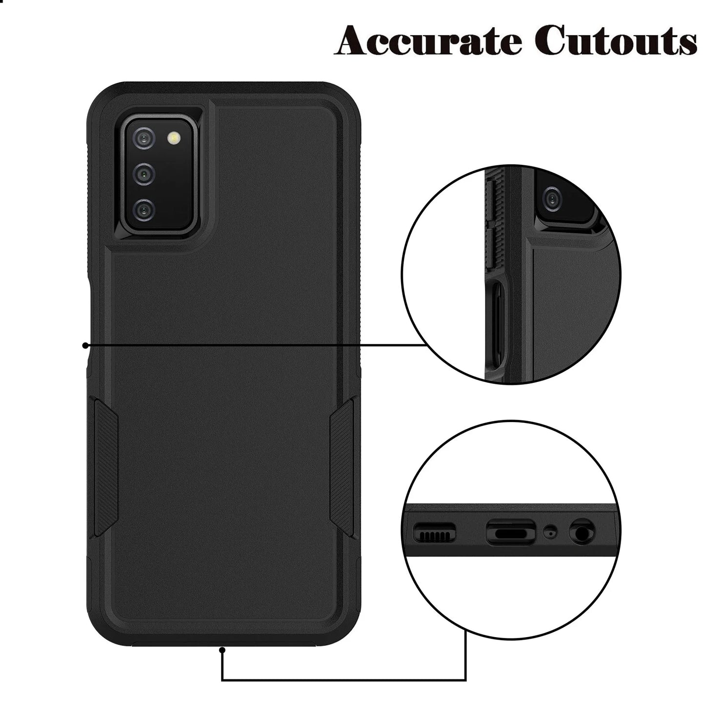 For Samsung Galaxy A03S A13 A14 A23 A32 A34 A53 A54 5G Case, 2 in 1 PC Phone Case ,Rubber & Rugged Shockproof Full Body Protection Case Cover-Black