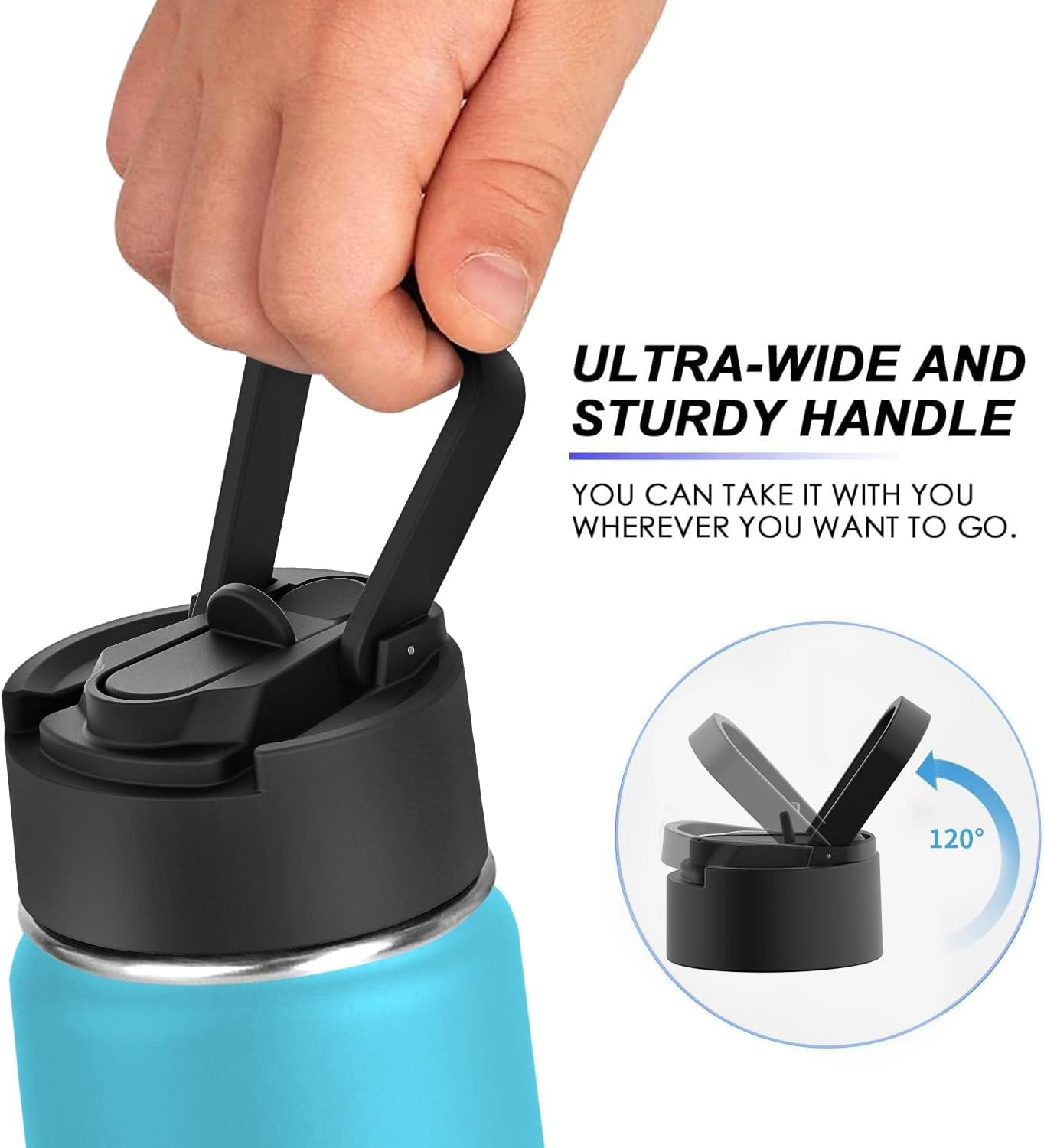 Water Bottle with Straw 16 Oz Stainless Steel Double Wall Vacuum Insulated Wide Mouth Water Bottle Flask with Leakproof Straw Lid (Sky Blue)