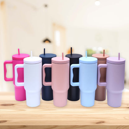 40 oz. Stainless Steel Modern Tumbler with Handle & Straw - Pink