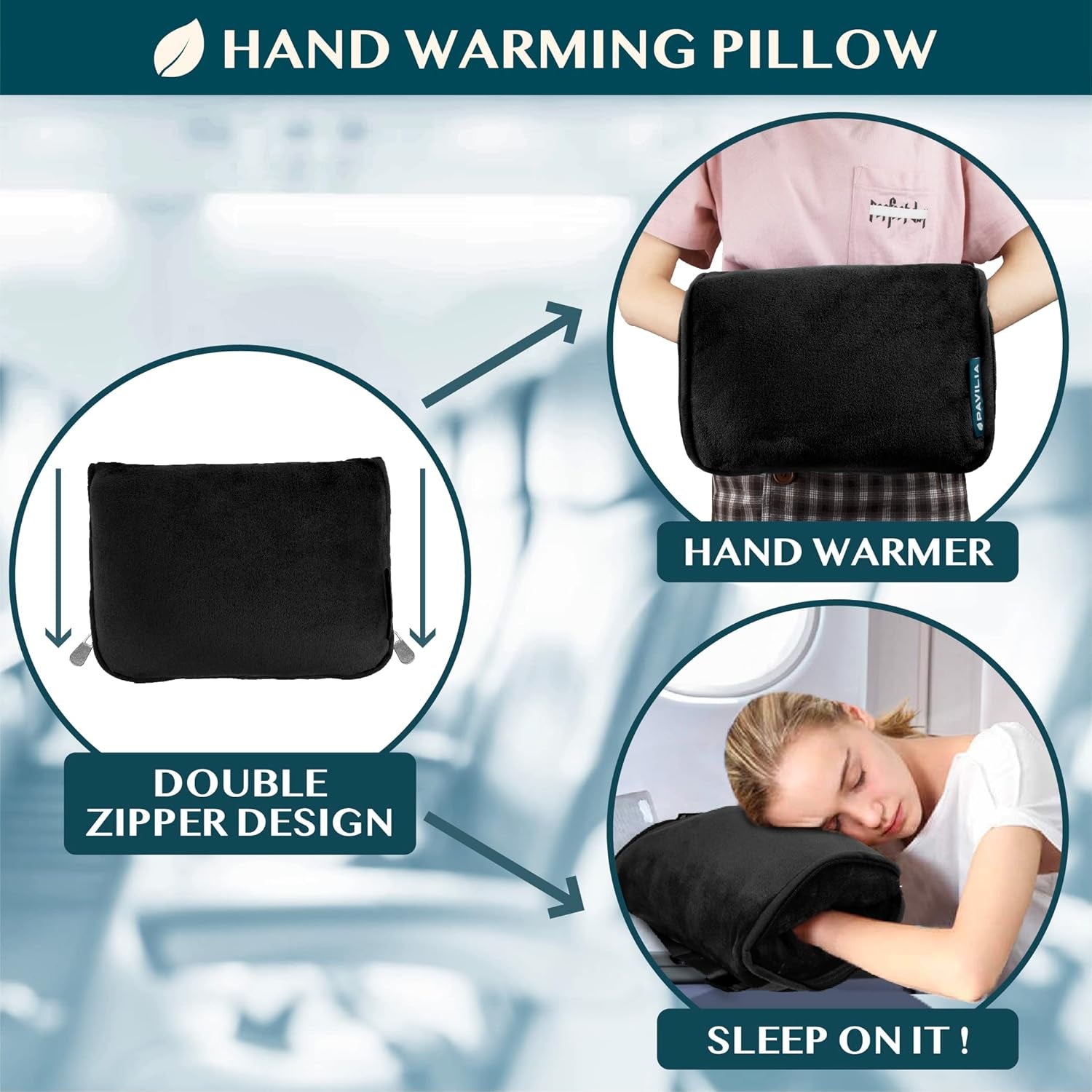 Travel Blanket Pillow, Soft Blanket 2-In-1 Combo Set, Compact Packable 60x43 Black
