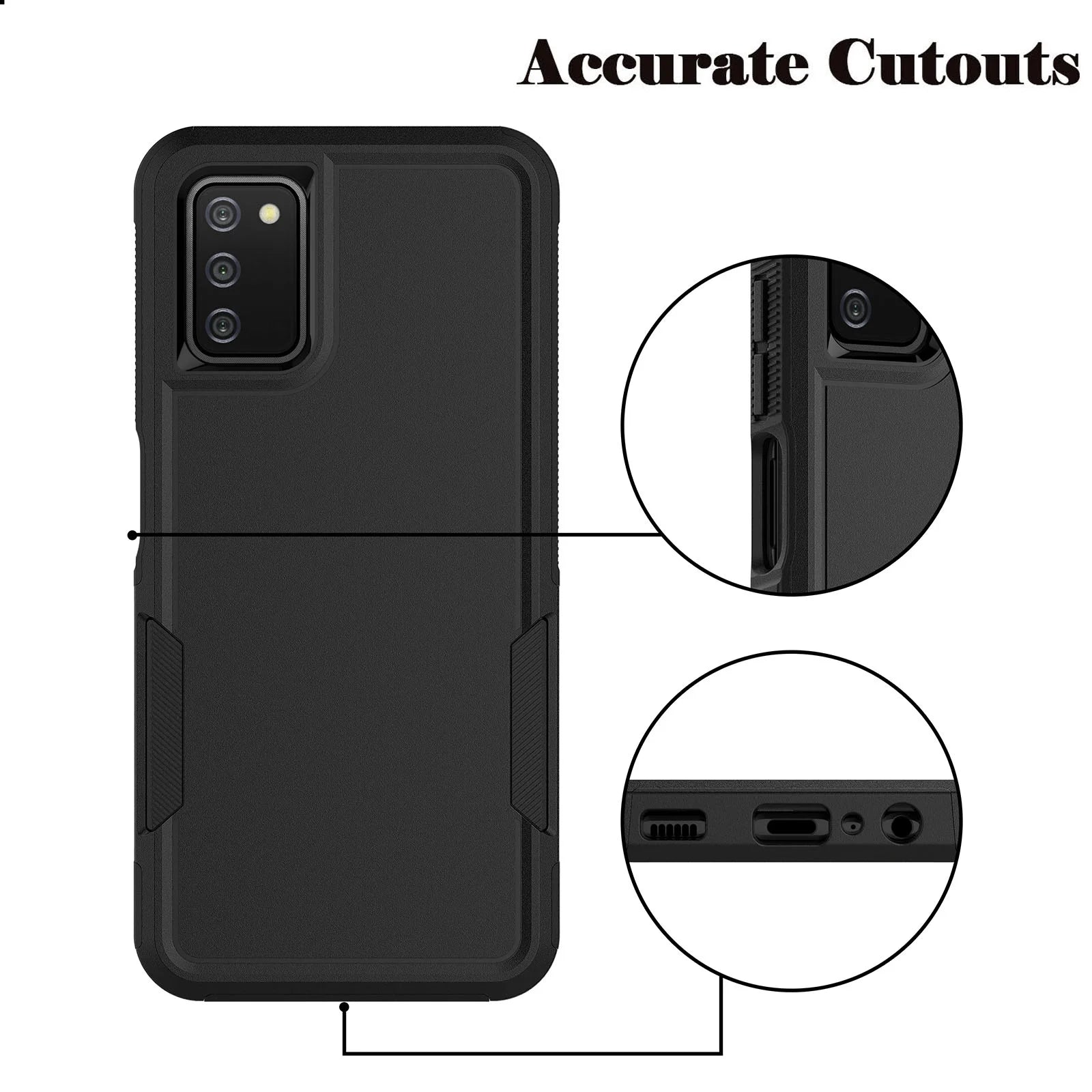 For Samsung Galaxy A03S A13 A14 A23 A32 A34 A53 A54 5G Case, 2 in 1 PC Phone Case ,Rubber & Rugged Shockproof Full Body Protection Case Cover-Black