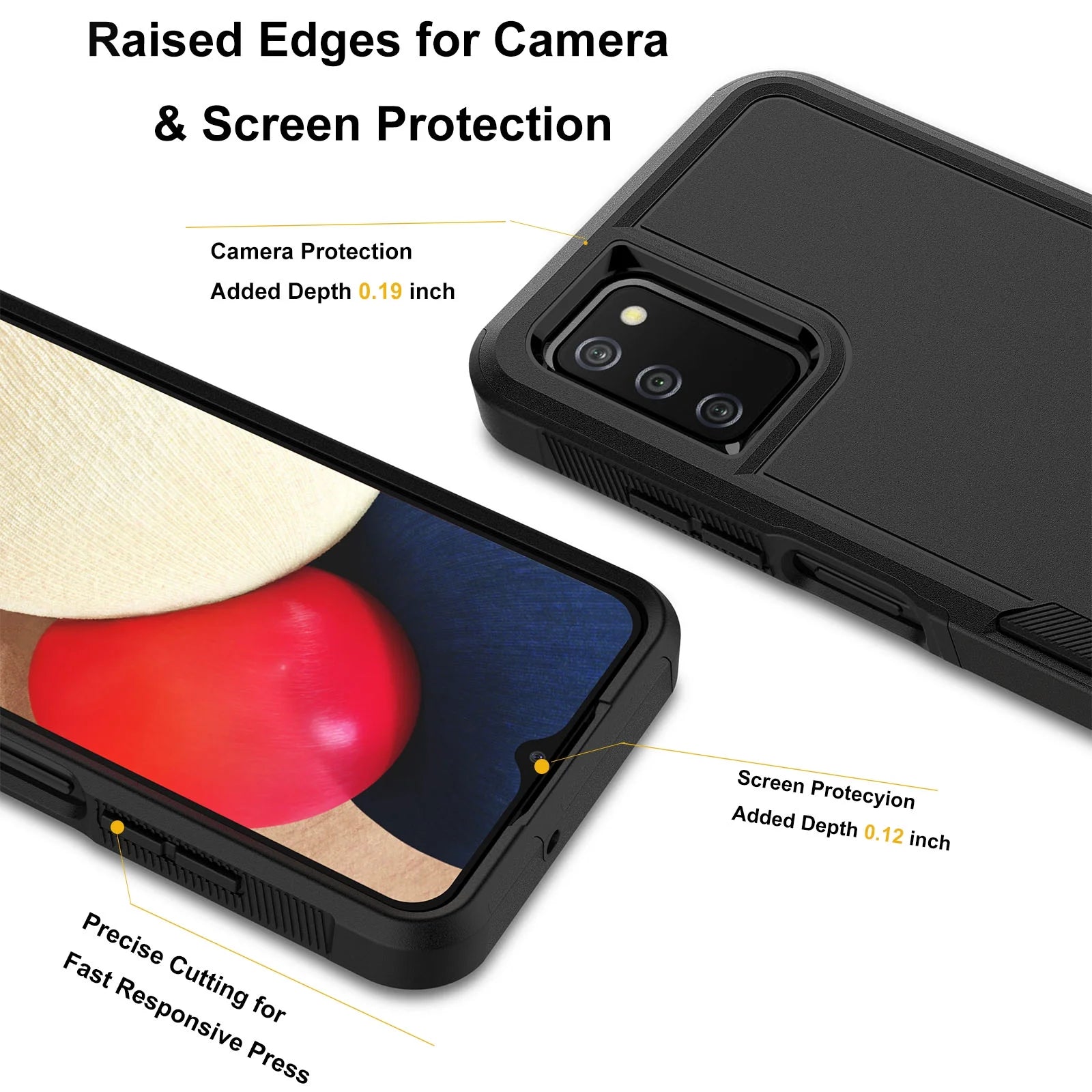 For Samsung Galaxy A03S A13 A14 A23 A32 A34 A53 A54 5G Case, 2 in 1 PC Phone Case ,Rubber & Rugged Shockproof Full Body Protection Case Cover-Black