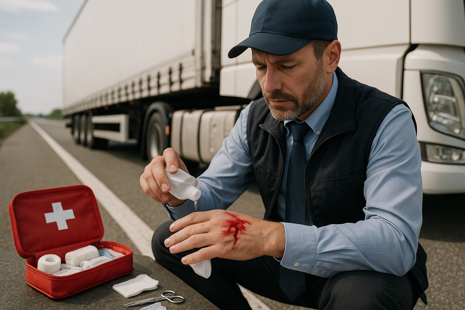 show some blood on the hand, show him cleaning the area with alcohol and or peroxide. 